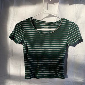 green and yellow striped cropped tee